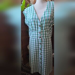 LOFT Green and White gingham dress